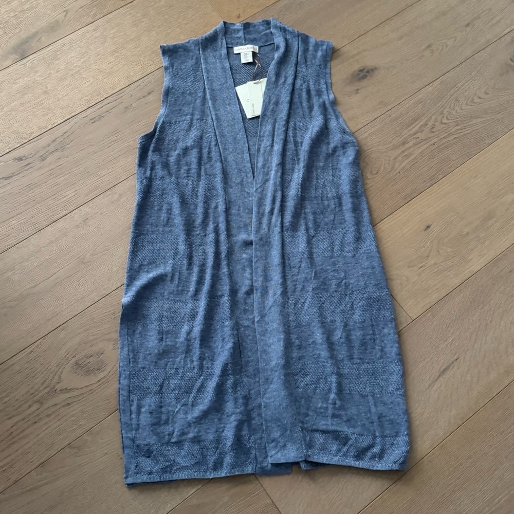 NWT CYNTHIA ROWLEY Linen Duster Cardigan Blue Medium